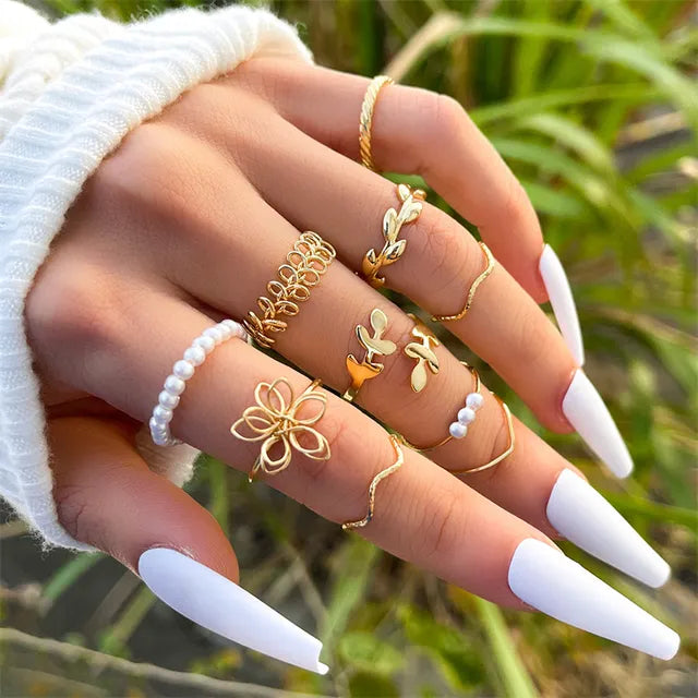 Modische Ringe für Frauen | Schmuck für Frauen | Goldring-Set für Frauen - Blume