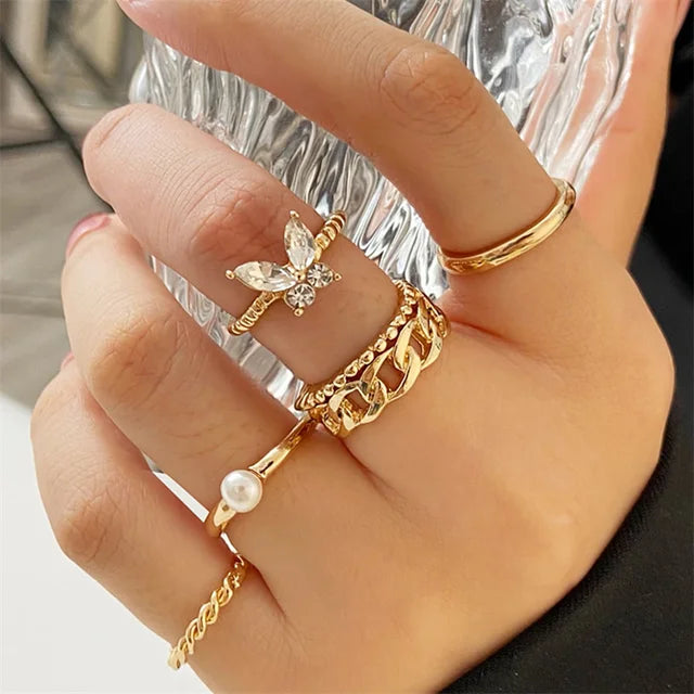 Modische Ringe für Frauen | Schmuck für Frauen | Goldring-Set für Frauen - Blume