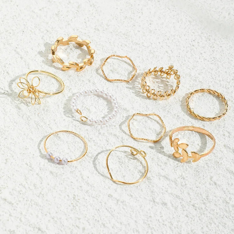 Modische Ringe für Frauen | Schmuck für Frauen | Goldring-Set für Frauen - Blume