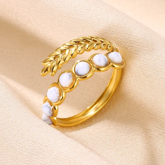 Boho Blauer Natursteinring für Frauen und Männer, goldfarbener Edelstahlring, hohler verstellbarer Öffnungsring, Schmuckgeschenk