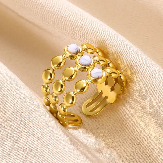 Boho Blauer Natursteinring für Frauen und Männer, goldfarbener Edelstahlring, hohler verstellbarer Öffnungsring, Schmuckgeschenk