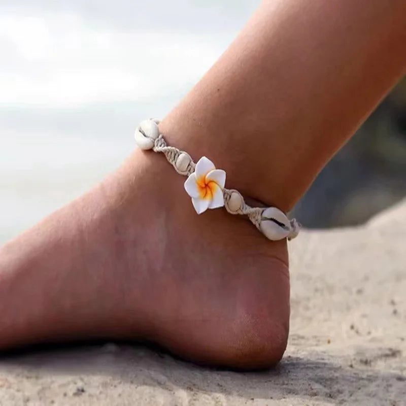 Boho Blumen gewebtes Fußkettchen für Frauen - Strand Fußkette Schmuck