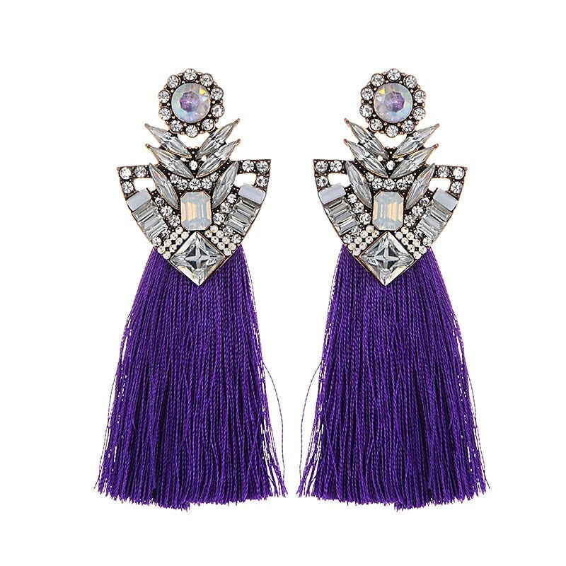 Boho Chic Blume Strass Mit Lebendigen Langen Quasten Bolzenohrringen