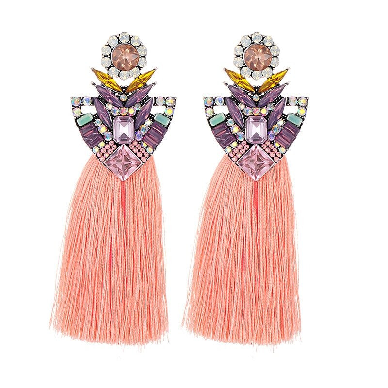 Boho Chic Blume Strass Mit Lebendigen Langen Quasten Bolzenohrringen