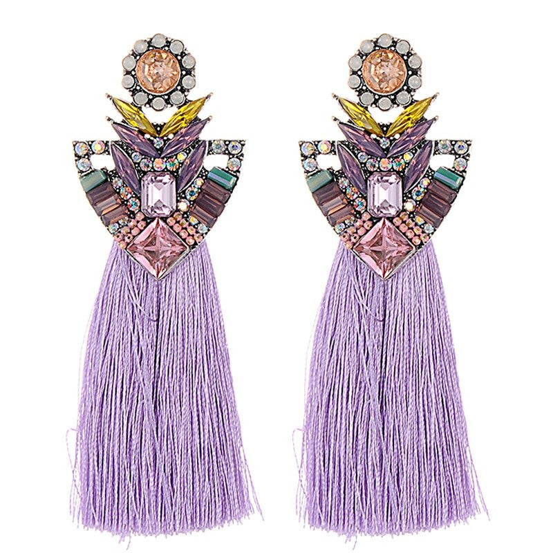 Boho Chic Blume Strass Mit Lebendigen Langen Quasten Bolzenohrringen