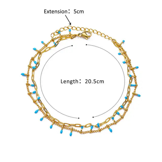 Bunte Perlen Mehrschichtige Ketten Fußkettchen für Frauen Goldfarbenes Edelstahl Fußkettchen Sommeraccessoires Schmuck Partygeschenke