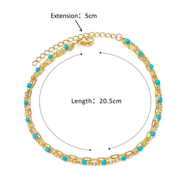 Bunte Perlen Mehrschichtige Ketten Fußkettchen für Frauen Goldfarbenes Edelstahl Fußkettchen Sommeraccessoires Schmuck Partygeschenke