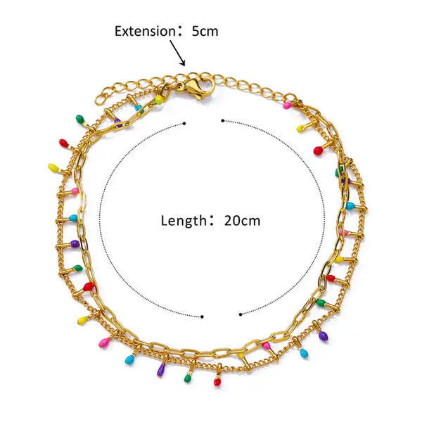 Bunte Perlen Mehrschichtige Ketten Fußkettchen für Frauen Goldfarbenes Edelstahl Fußkettchen Sommeraccessoires Schmuck Partygeschenke