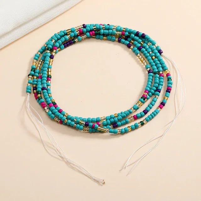 Bunte Perlen Bauchketten für Frauen in Übergröße, afrikanischer Stil, nicht dehnbar, zum Binden, Sommer Bikini Strandkörperschmuck