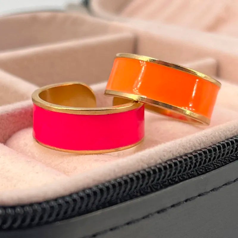 Bunte Emaille Ringe für Frauen aus Edelstahl - Verstellbare offene Ringe - Ästhetischer Damenschmuck - Geschenke für Frauen
