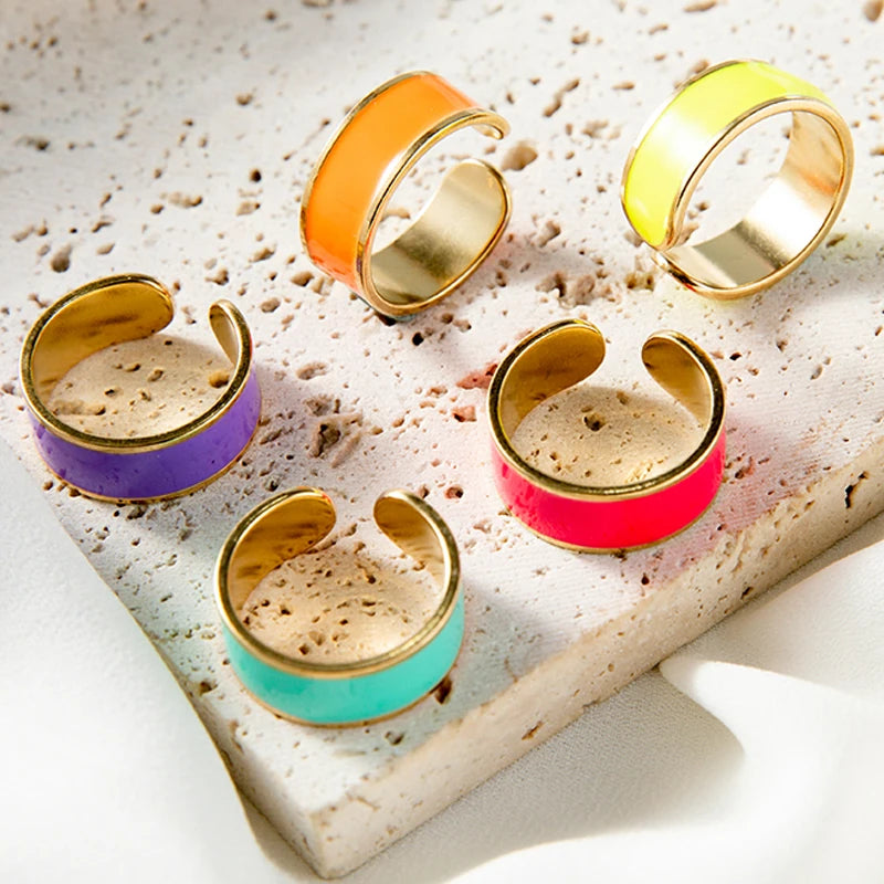 Bunte Emaille Ringe für Frauen aus Edelstahl - Verstellbare offene Ringe - Ästhetischer Damenschmuck - Geschenke für Frauen
