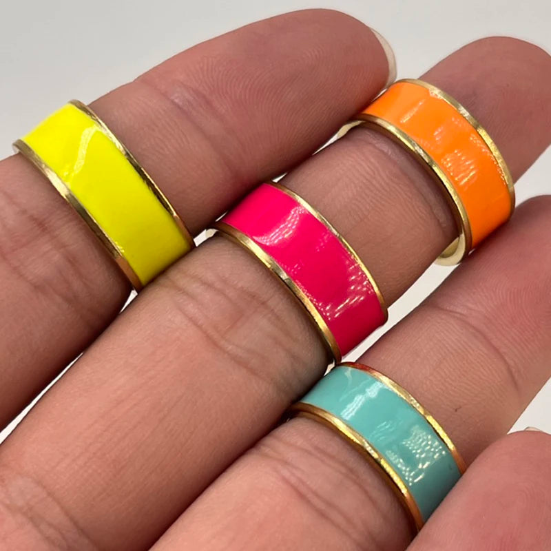 Bunte Emaille Ringe für Frauen aus Edelstahl - Verstellbare offene Ringe - Ästhetischer Damenschmuck - Geschenke für Frauen
