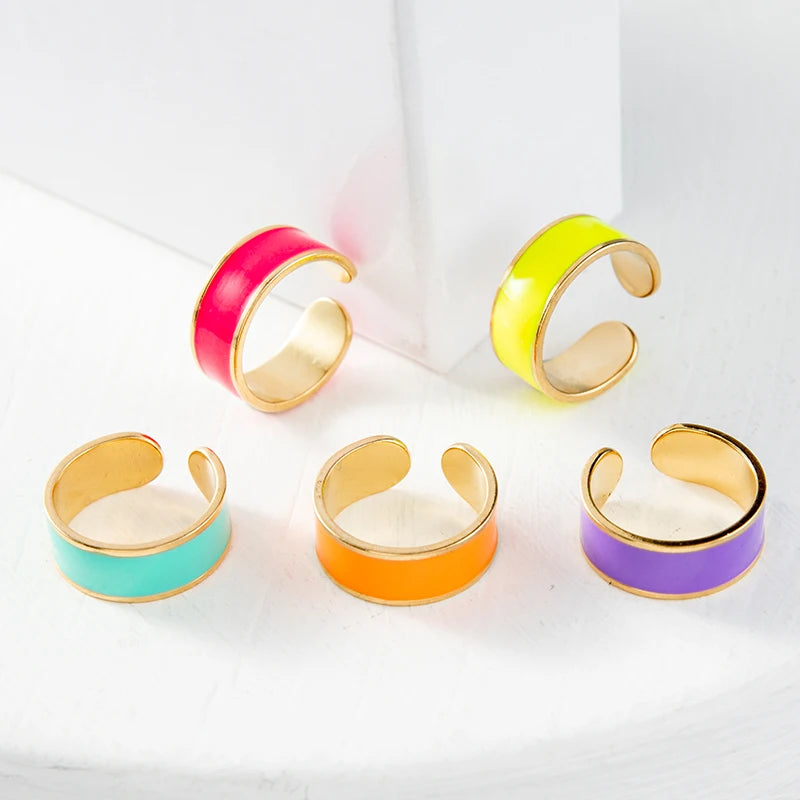 Bunte Emaille Ringe für Frauen aus Edelstahl - Verstellbare offene Ringe - Ästhetischer Damenschmuck - Geschenke für Frauen