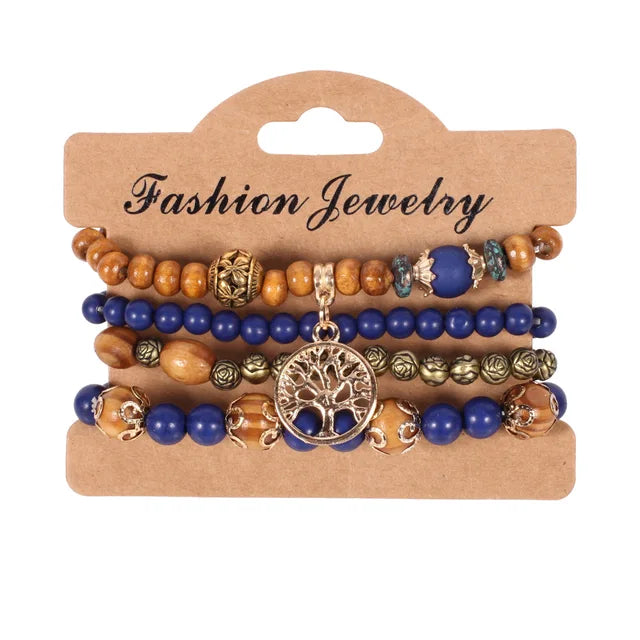 Boho Evil Eye Tassel Armband Set für Frauen Steinperlenkette handgefertigter Armreif weiblicher modischer Party-Schmuckgeschenk