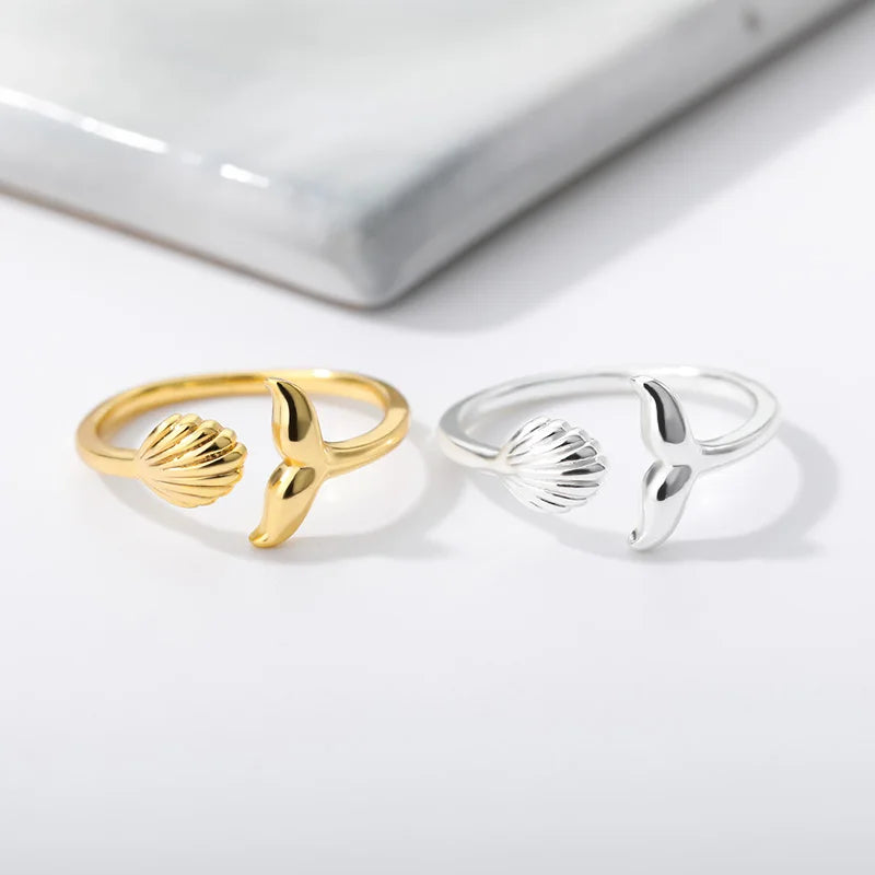 Trendy Silberfarbener Meerjungfrauenschwanz-Manschettenring für Mädchen mit Muschelringen - Romantische Geschenke