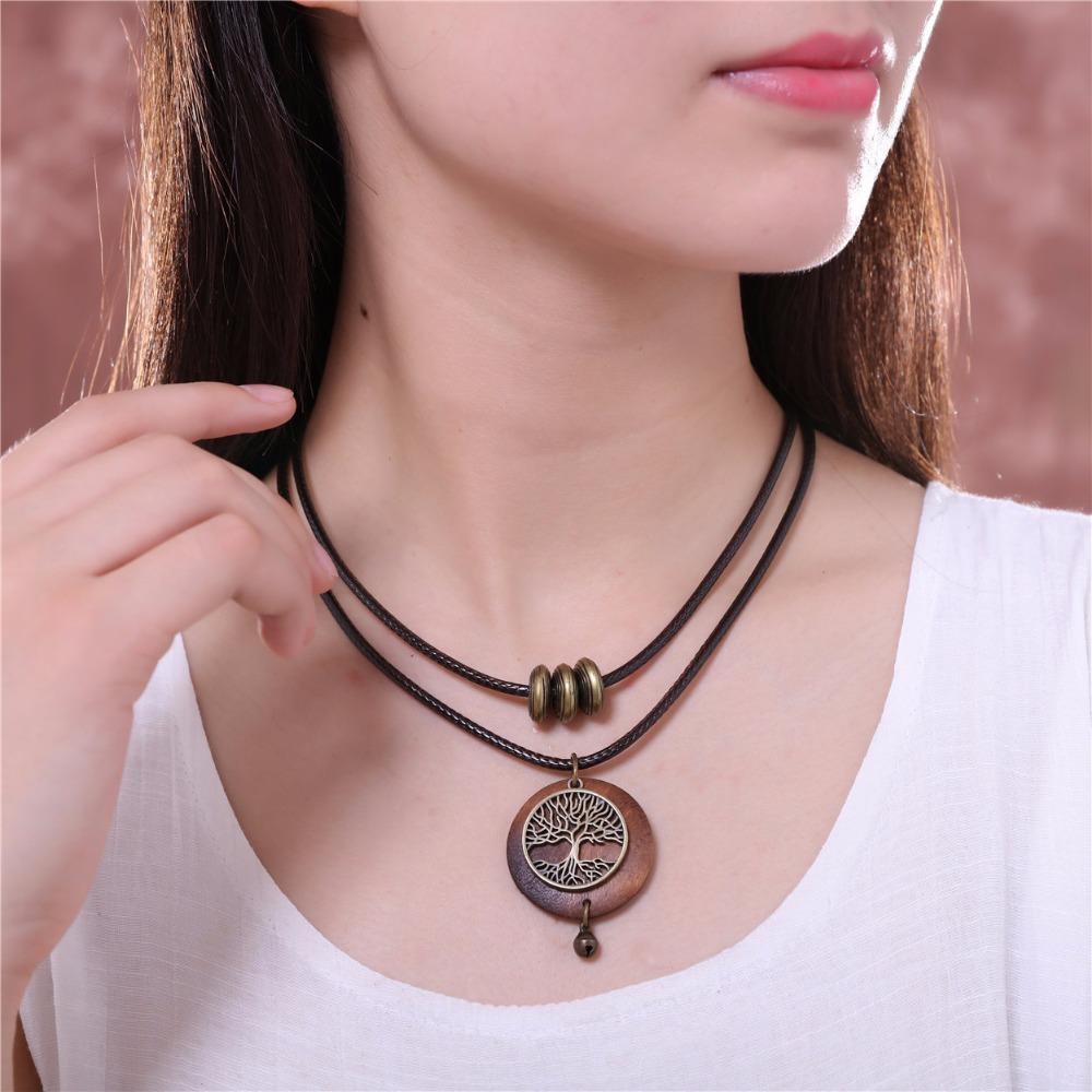 Boho Tree Of Life Holz Statement Halskette