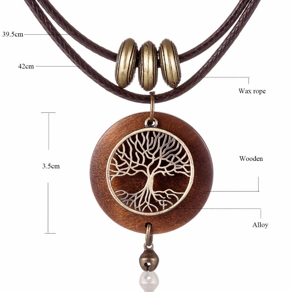 Boho Tree Of Life Holz Statement Halskette