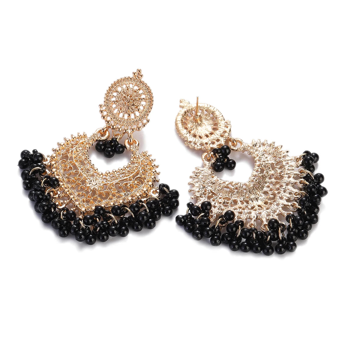 Boho Vintage Herzform Hängende Ohrringe für Frauen Ethnische Indische Jhumka Ohrringe Blumenperlen Quasten Hochzeitsschmuck