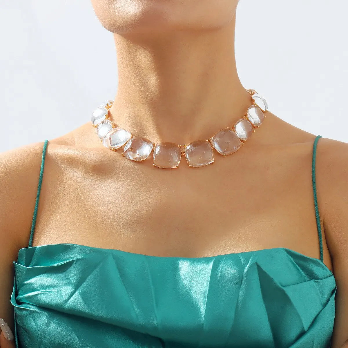 Bunte Jelly Transparente Geometrische Strass Choker Halskette für Frauen Punk Große Quadratische Schlüsselbeinkette Grunge Schmuck