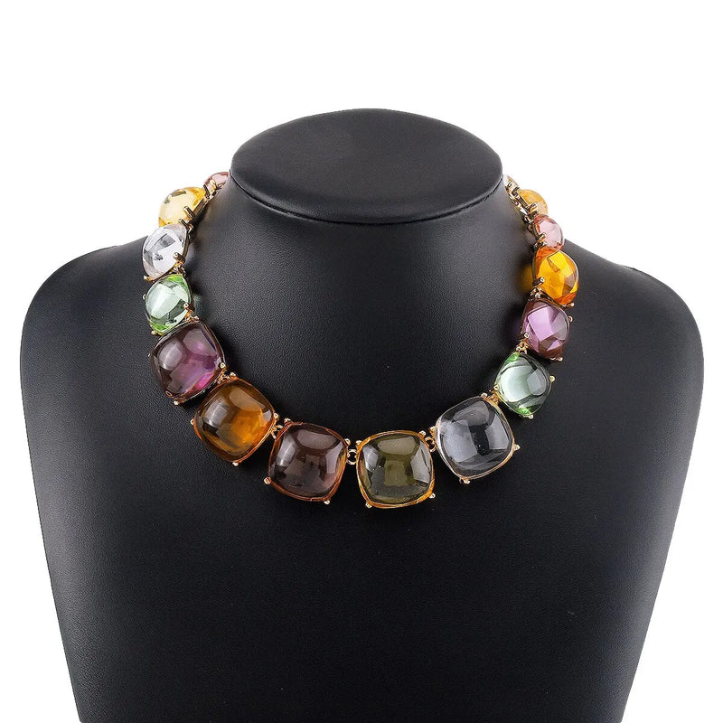 Bunte Jelly Transparente Geometrische Strass Choker Halskette für Frauen Punk Große Quadratische Schlüsselbeinkette Grunge Schmuck