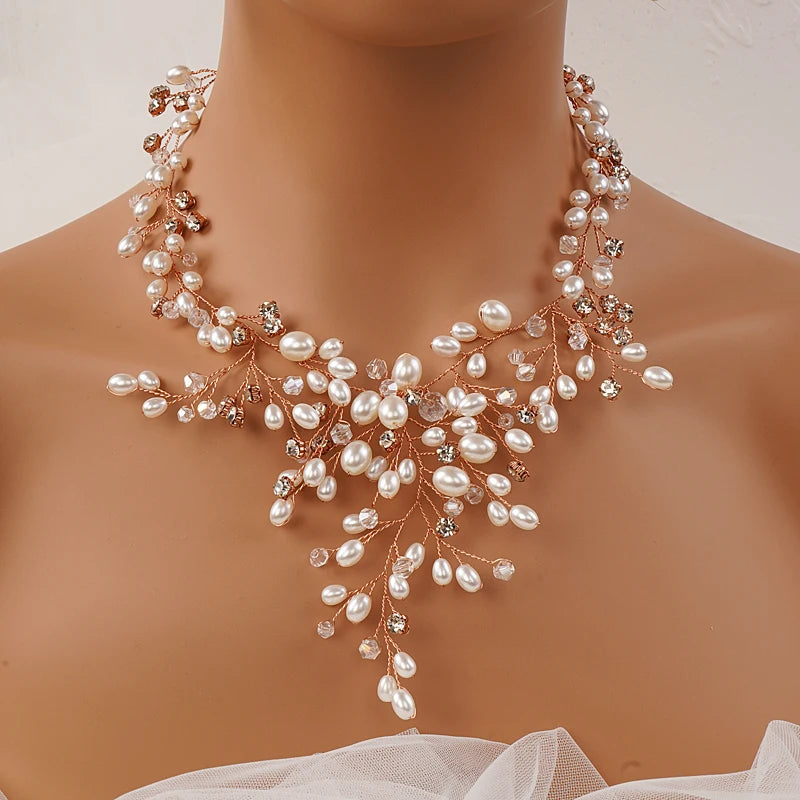 Boho Luxuriöses Hochzeitsbraut-Set mit handgefertigtem Schmuck aus Strass und Perlen - Ohrringe - Verstellbares Set für Frauen