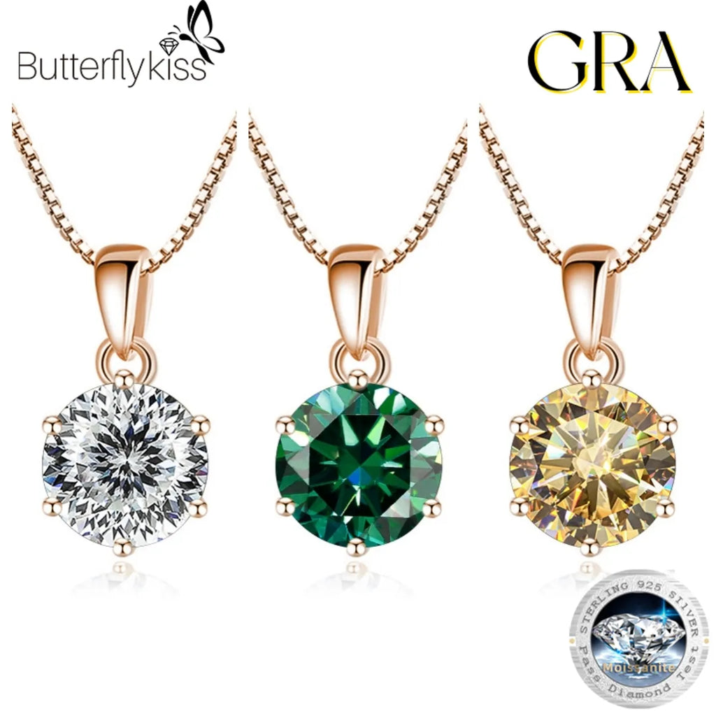 Schmetterlingskuss 6,5 mm 1,0 Karat D Moissanit Halsketten Roségold plattiert Anhänger Original Echte S925 Silberkette Schmuck für Frauen