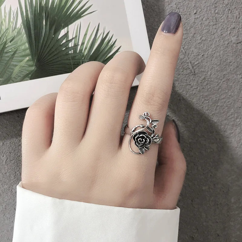 925 Sterling Silber Ring mit Rosenblumen-Schnitzerei für Mädchen und Frauen