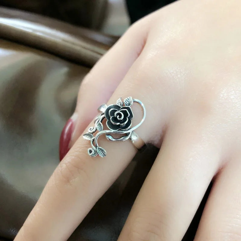 925 Sterling Silber Ring mit Rosenblumen-Schnitzerei für Mädchen und Frauen