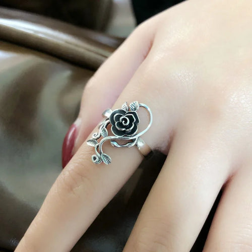 925 Sterling Silber Ring mit Rosenblumen-Schnitzerei für Mädchen und Frauen