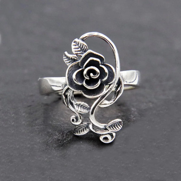 925 Sterling Silber Ring mit Rosenblumen-Schnitzerei für Mädchen und Frauen
