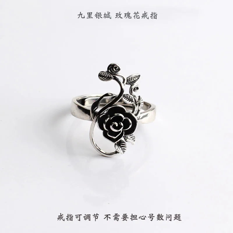 925 Sterling Silber Ring mit Rosenblumen-Schnitzerei für Mädchen und Frauen
