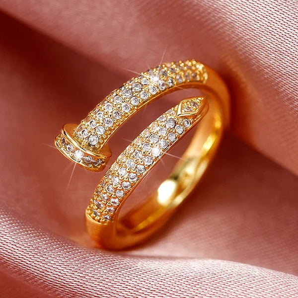 Caoshi Hiphop Style Offener Ring Damenmode Party Accessoires mit glänzendem Zirkonia Goldschmuck für Frauen schickes trendiges Geschenk