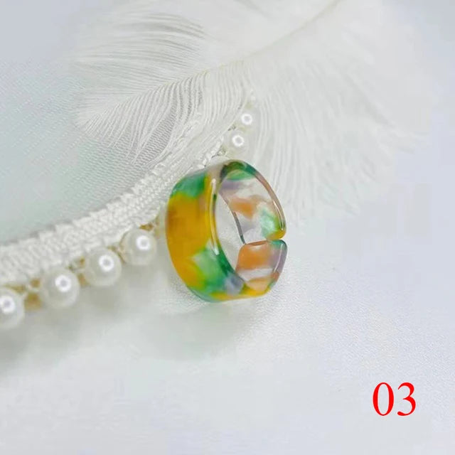 Süße, verstellbare Harzringe in Retro-Geometrie für Mädchenparty-Schmuck