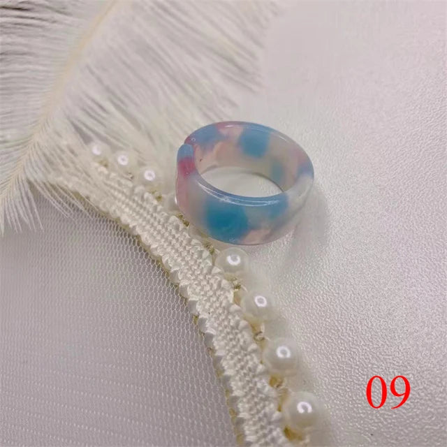 Süße, verstellbare Harzringe in Retro-Geometrie für Mädchenparty-Schmuck