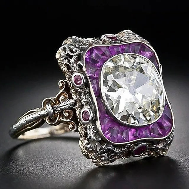 Amethyst Kristallring aus Sterlingsilber | 925 Silber Amethyst Steinring - Punk-Stil