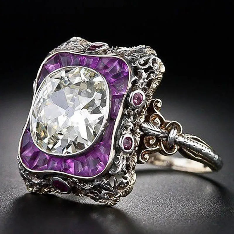 Amethyst Kristallring aus Sterlingsilber | 925 Silber Amethyst Steinring - Punk-Stil