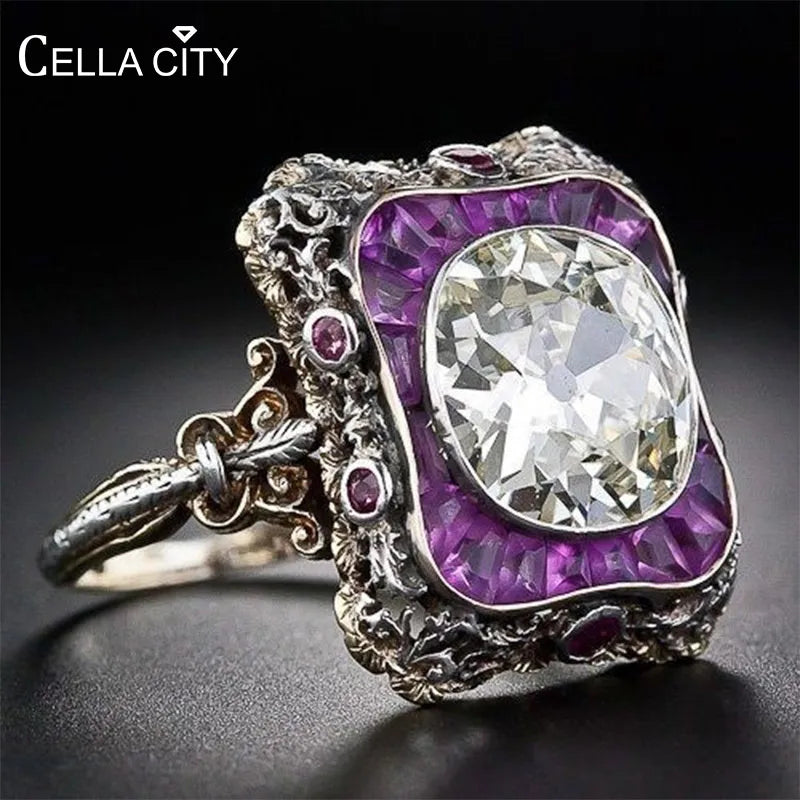 Amethyst Kristallring aus Sterlingsilber | 925 Silber Amethyst Steinring - Punk-Stil