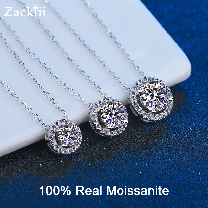 Damen VVS Diamant Halskette | Runde Diamant Halskette mit Halo | Zertifizierte Diamant Halskette