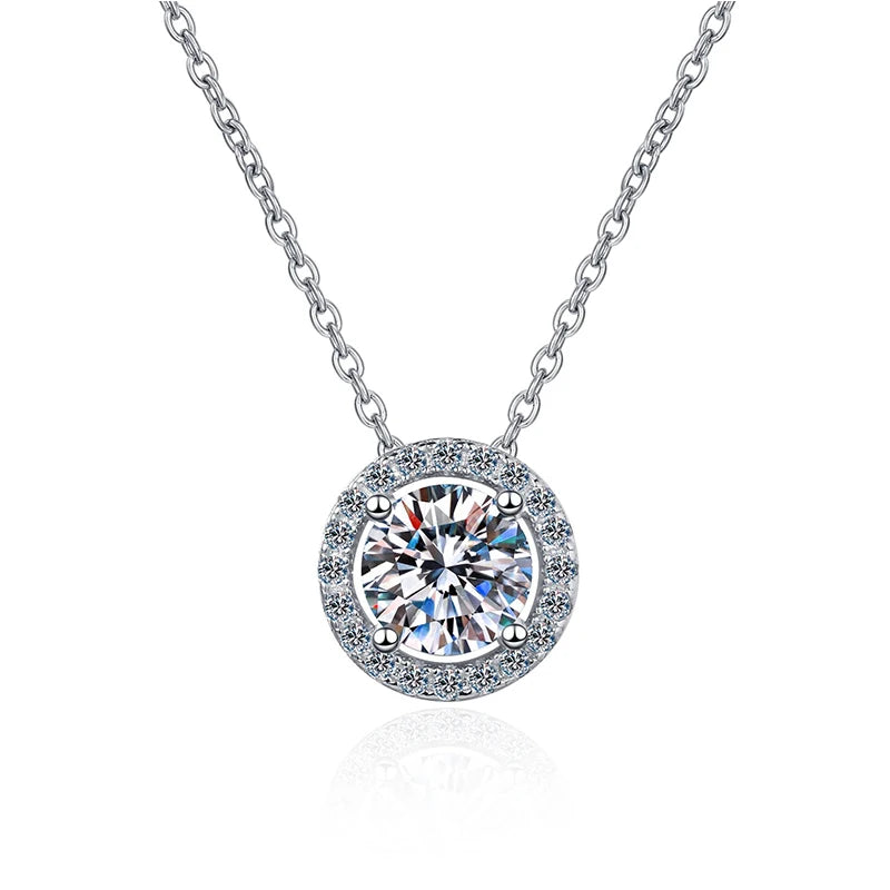 Damen VVS Diamant Halskette | Runde Diamant Halskette mit Halo | Zertifizierte Diamant Halskette