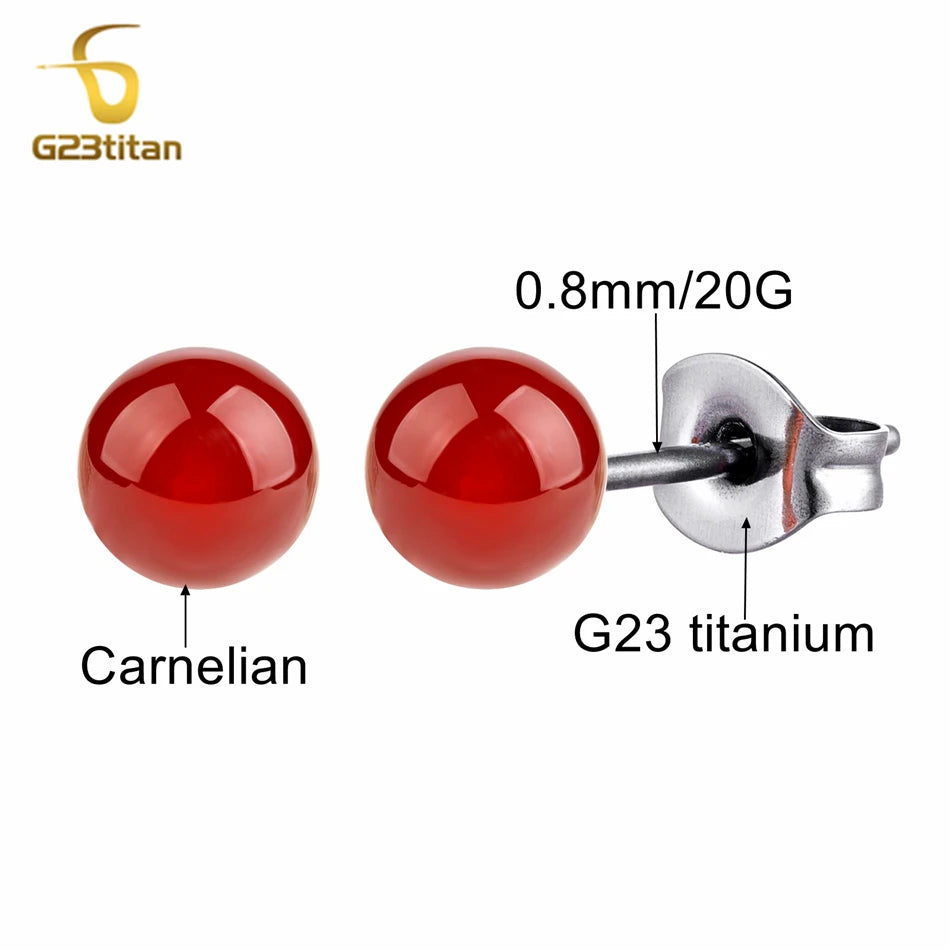 Elegante rote Karneol-Stein-Ohrringe für Frauen medizinische G23 Titan Piercing Ohrstecker 4mm 6mm 8mm Achat Perlen Schmuckgeschenk