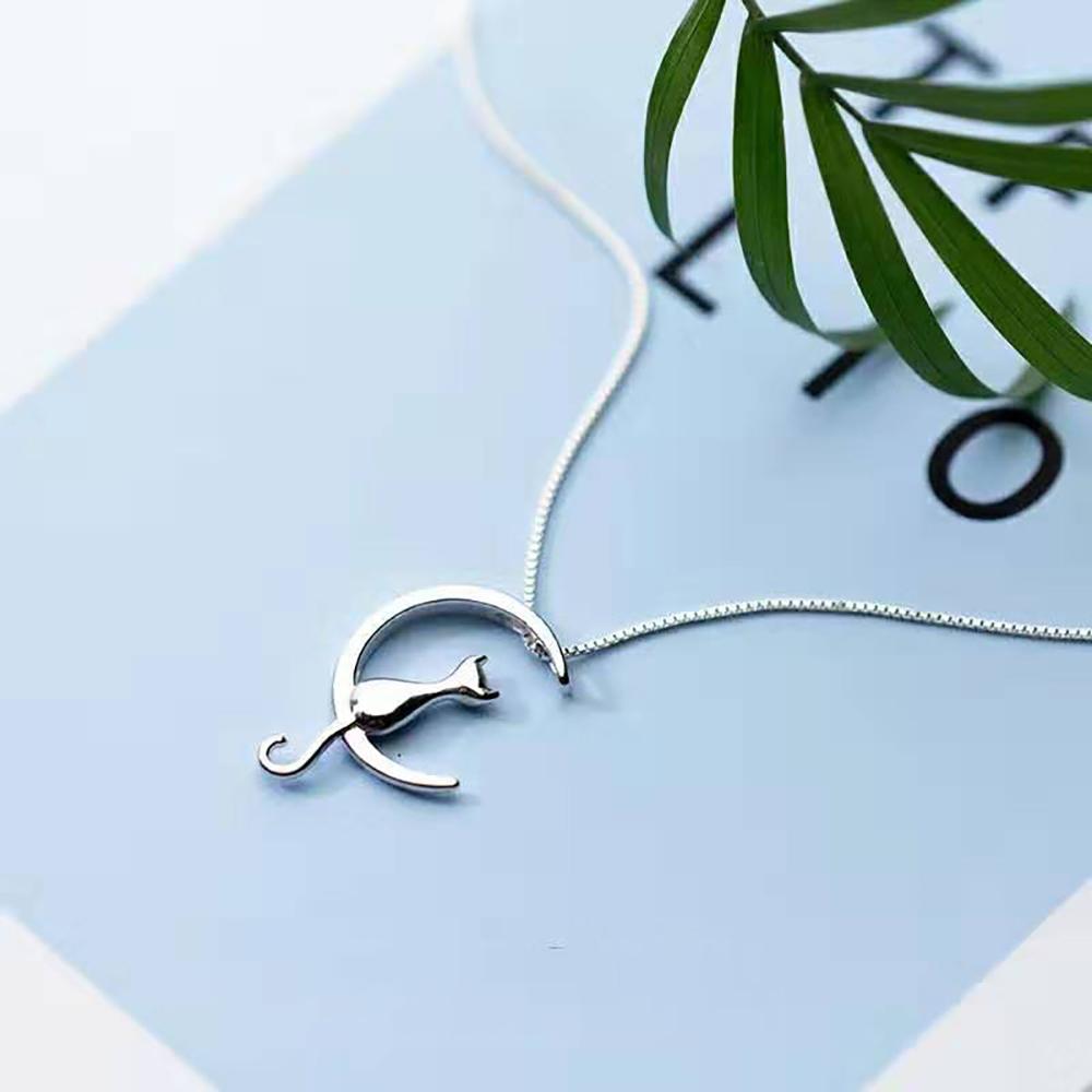Chic Cat Und The Moon Sterling Silber Halskette