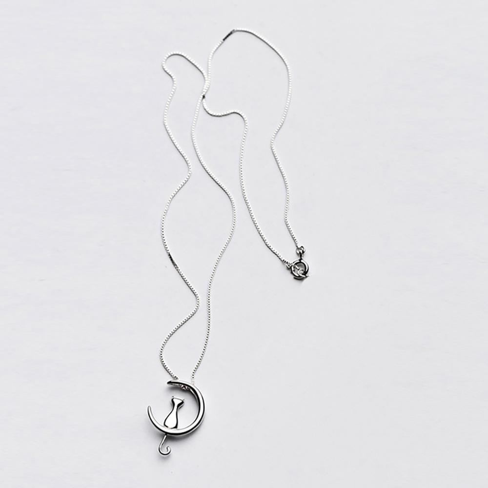Chic Cat Und The Moon Sterling Silber Halskette