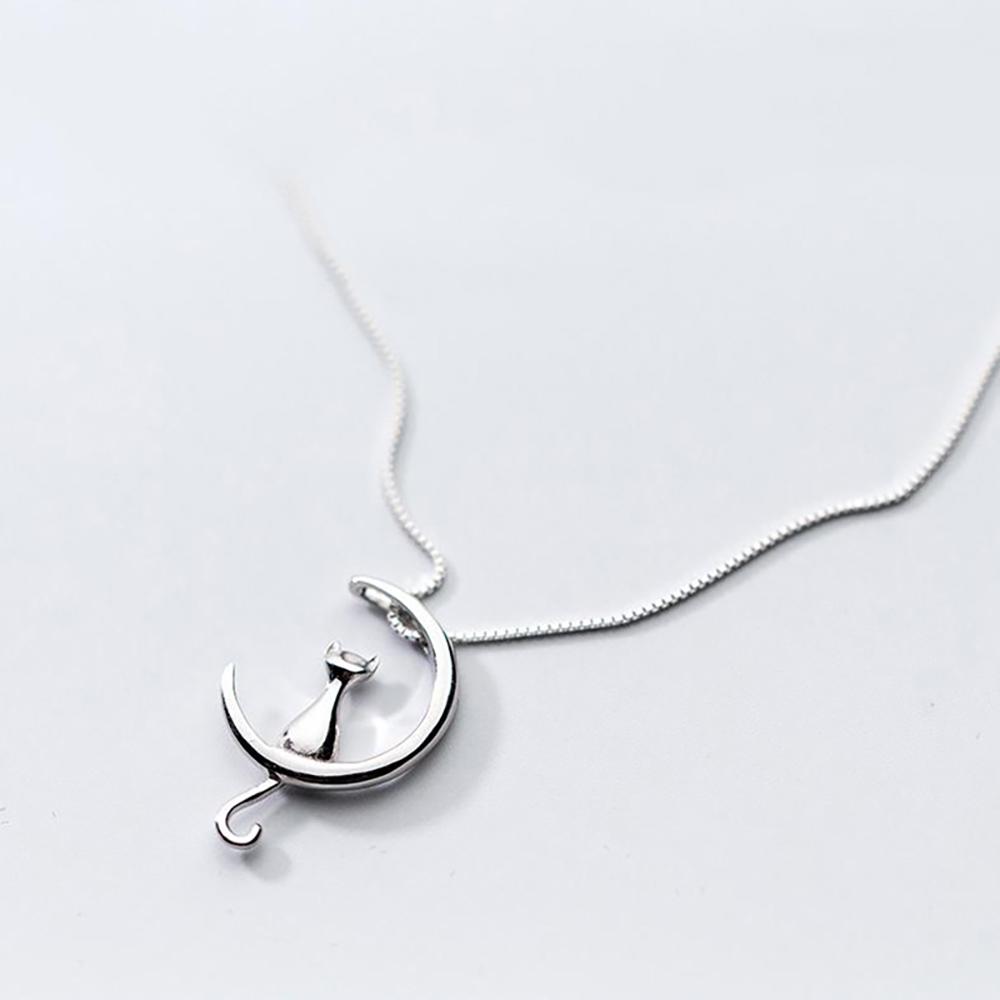 Chic Cat Und The Moon Sterling Silber Halskette