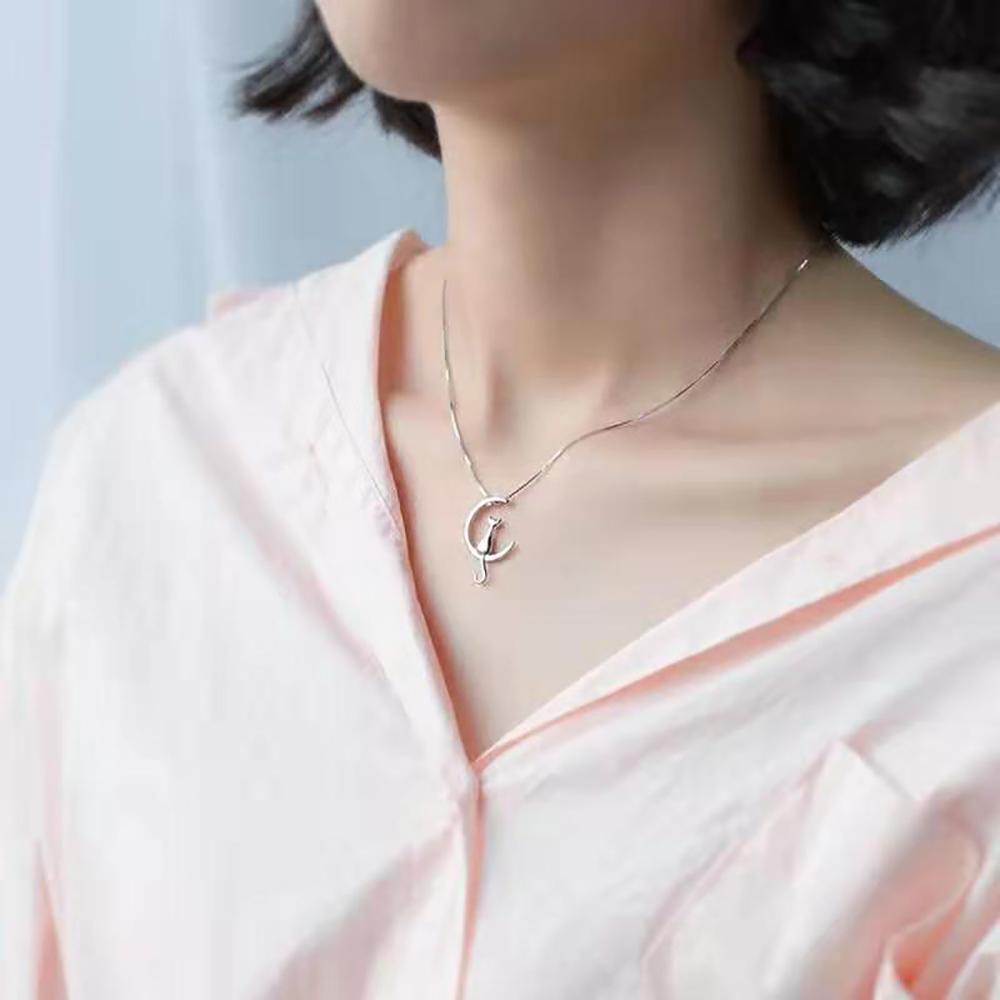 Chic Cat Und The Moon Sterling Silber Halskette