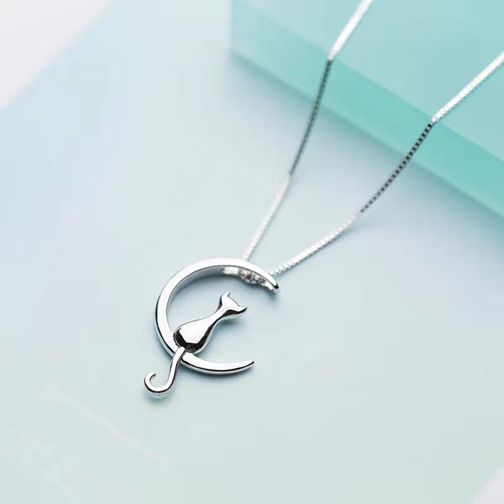 Chic Cat Und The Moon Sterling Silber Halskette