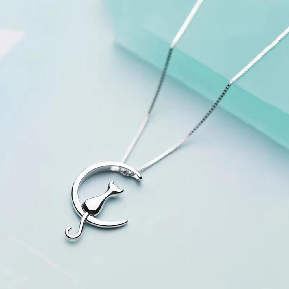 Chic Cat Und The Moon Sterling Silber Halskette