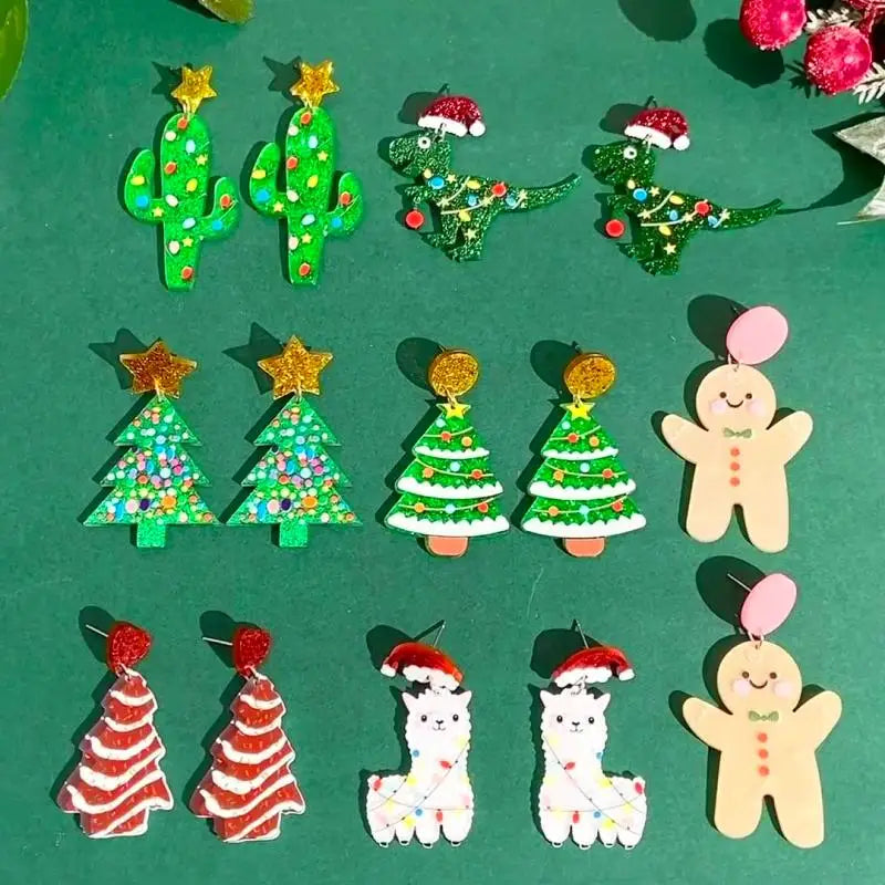 Weihnachtsbaum Alpaka Dinosaurier Kaktus Lebkuchenmann Ohrringe Acryl Weihnachts Ohrringe Großhandel