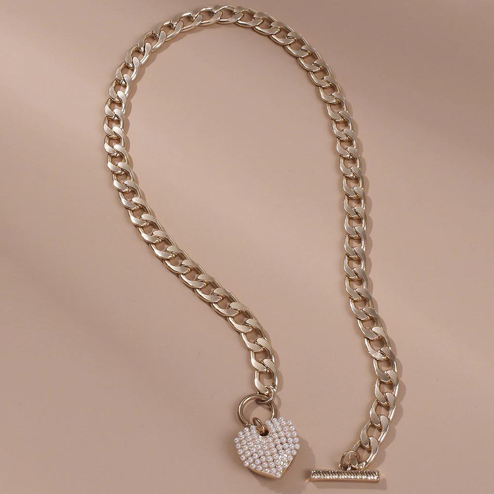 Klobige Goldene Kette Mit Perlenherz Anhängerkette