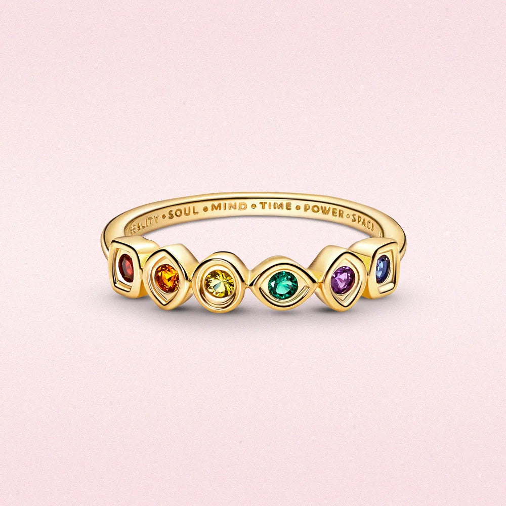 Goldener Ring mit farbigen Unendlichkeitssteinen für Frauen - Schmuckgeschenk für modebewusste Liebhaberinnen