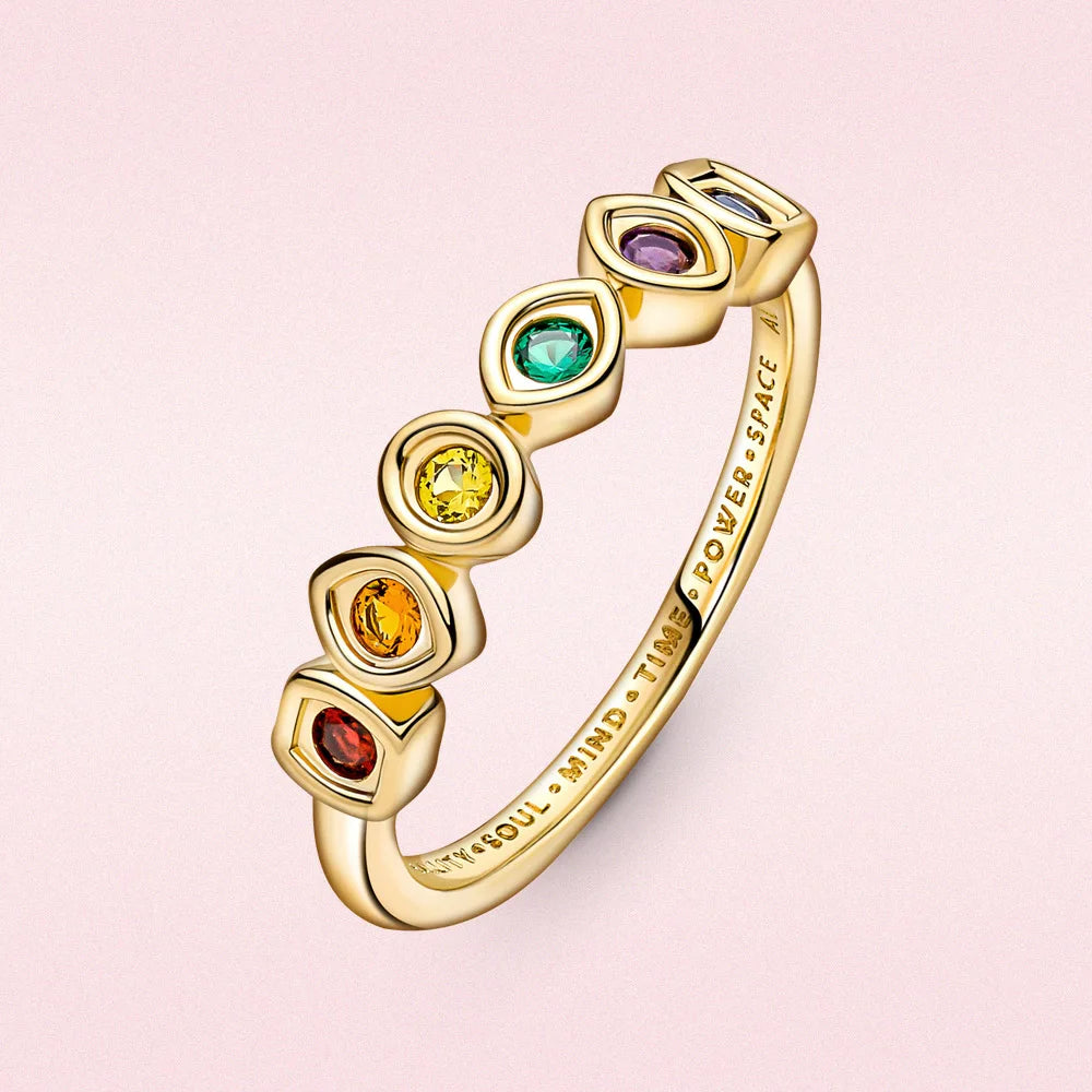 Goldener Ring mit farbigen Unendlichkeitssteinen für Frauen - Schmuckgeschenk für modebewusste Liebhaberinnen